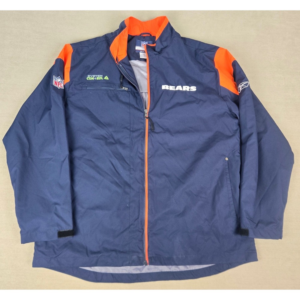 Reebok NFL Chicago Bears Authentic Sideline Jacket Navy Blue Orange Mens Large
